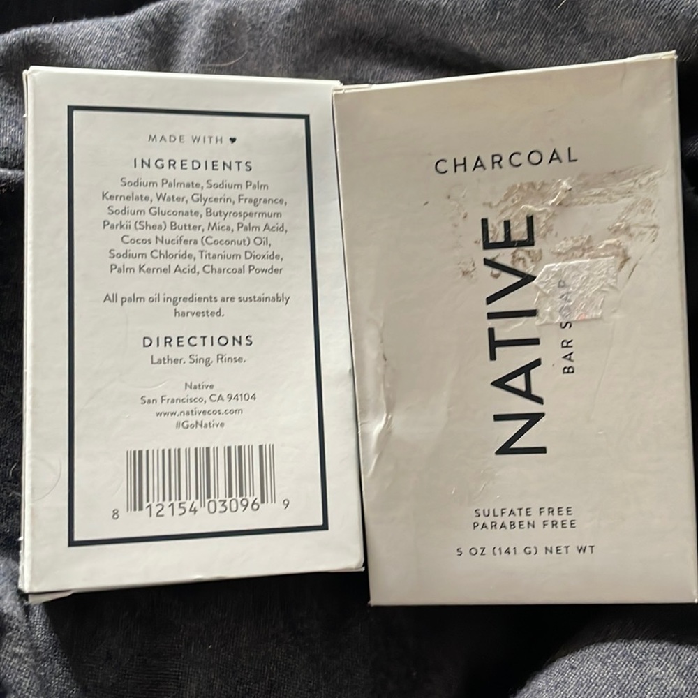 Charcoal native soap new in box 5 ounce bar two per pack